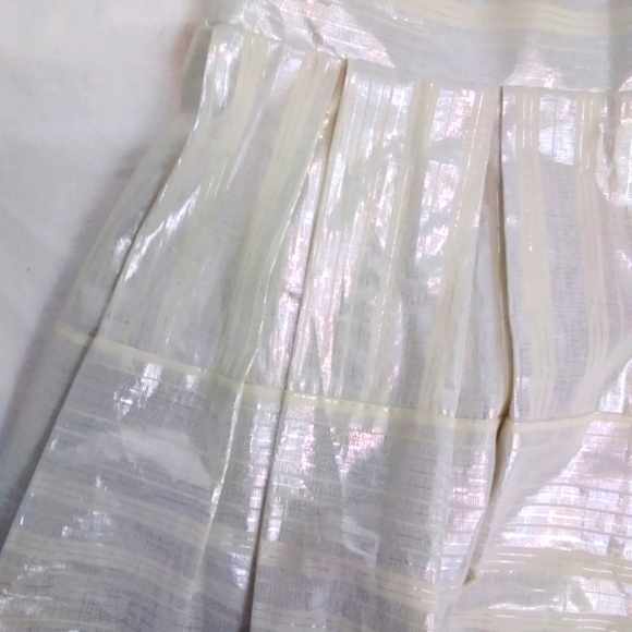 Y2k Vintage White Box Pleated Striped  A-line Silver Lurex Mini Skirt - Picture 5 of 7